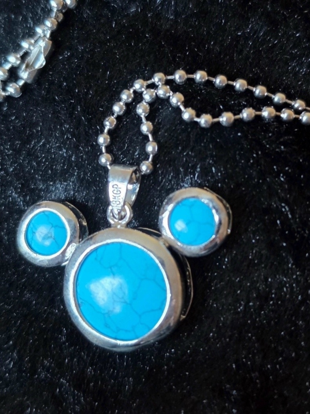 Disney Silver-Tone Necklace with Bright Turquoise Mickey Pendant